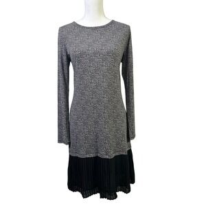 MICHAEL Michael Kors Officecore Houndstooth‎ Pleated Dress Long Sleeve Black M